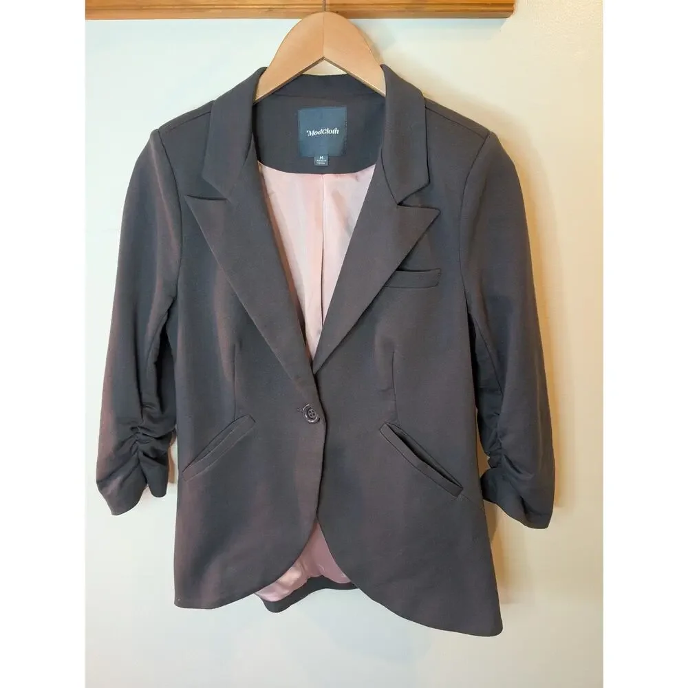 ModCloth Blazer Bundle Black Gray Ruched Sleeve Office Career Medium Lot 2 Pc